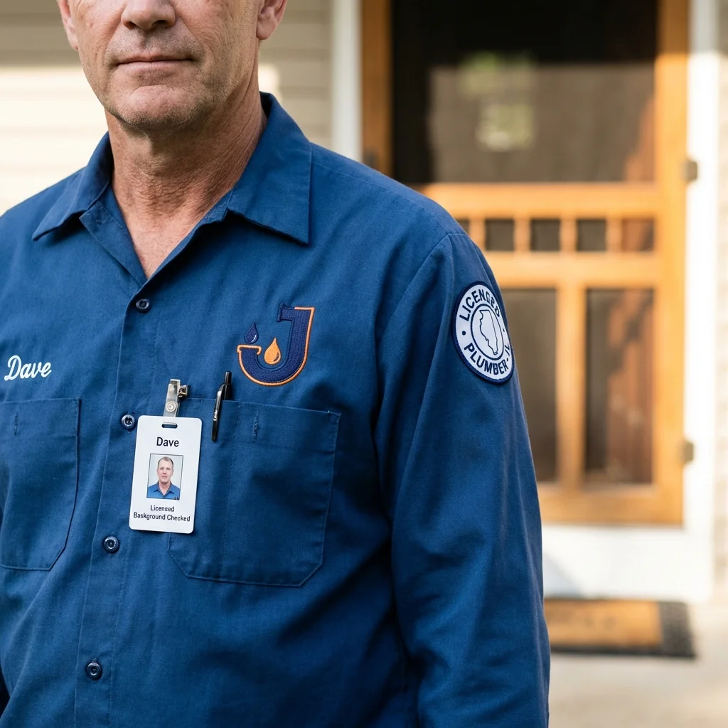 Licensed plumber showing ID badge in Saxonburg, PA