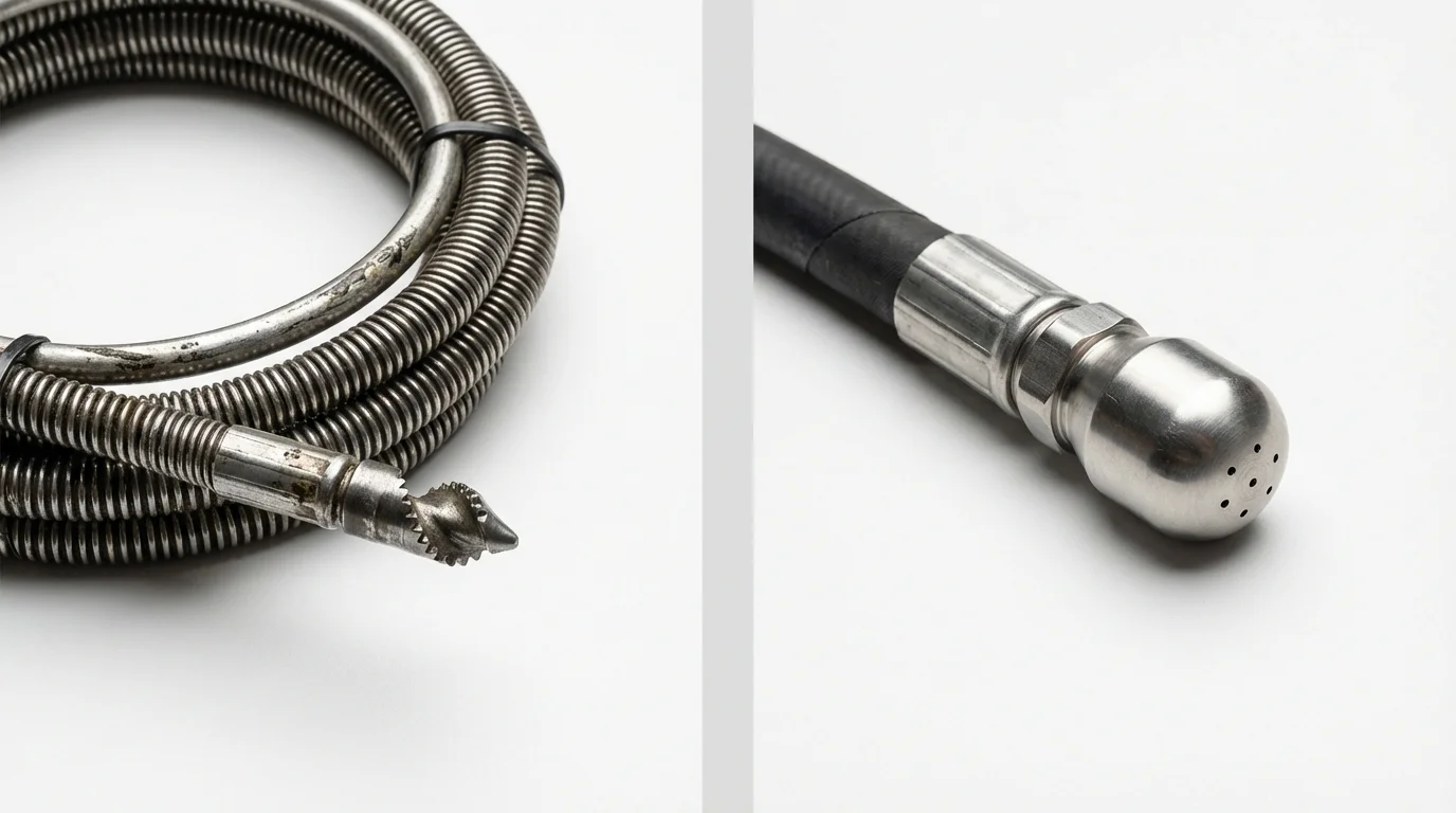 Drain snake cable and hydro jetting nozzle used for drain cleaning in Saxonburg, PA