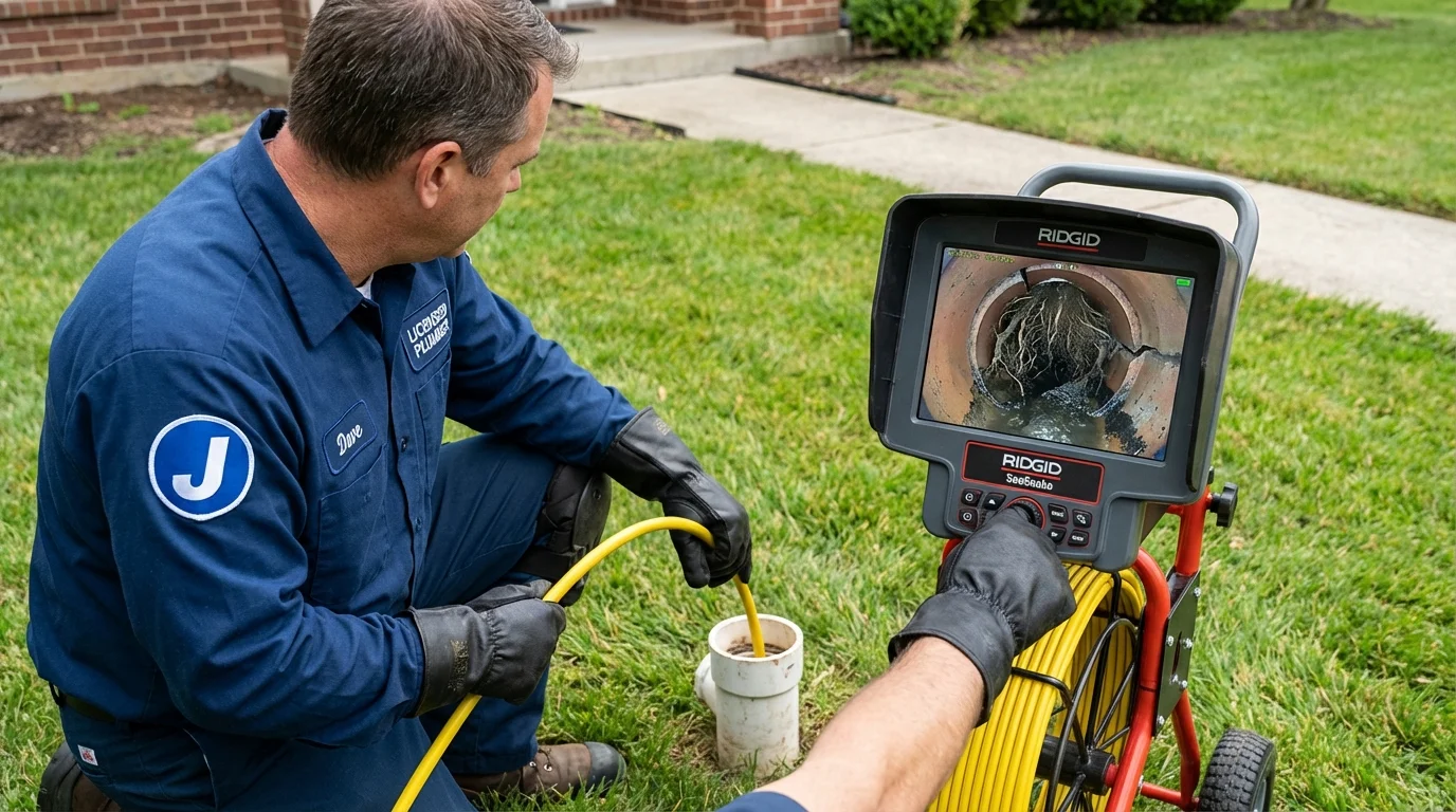 Sewer camera inspection being performed by Johns Plumbing LLC in Saxonburg