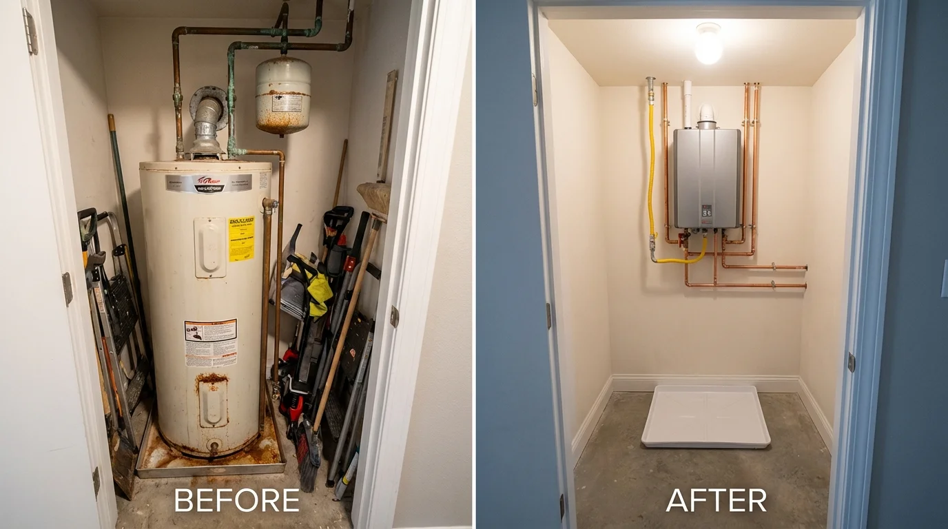 Tank water heater versus wall-mounted tankless unit comparison for Saxonburg, PA homeowners