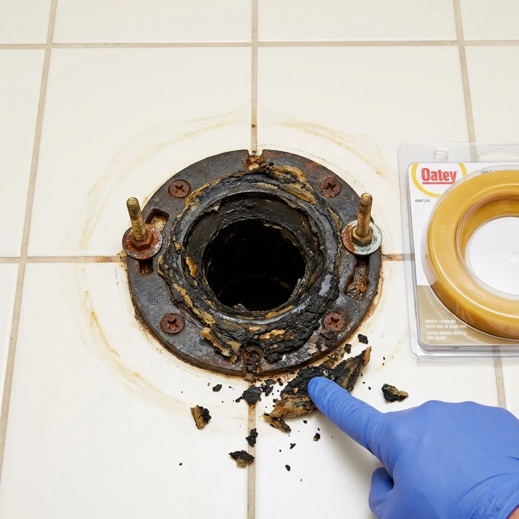 Failed wax ring showing water seepage at the base of a toilet in a Saxonburg, PA home