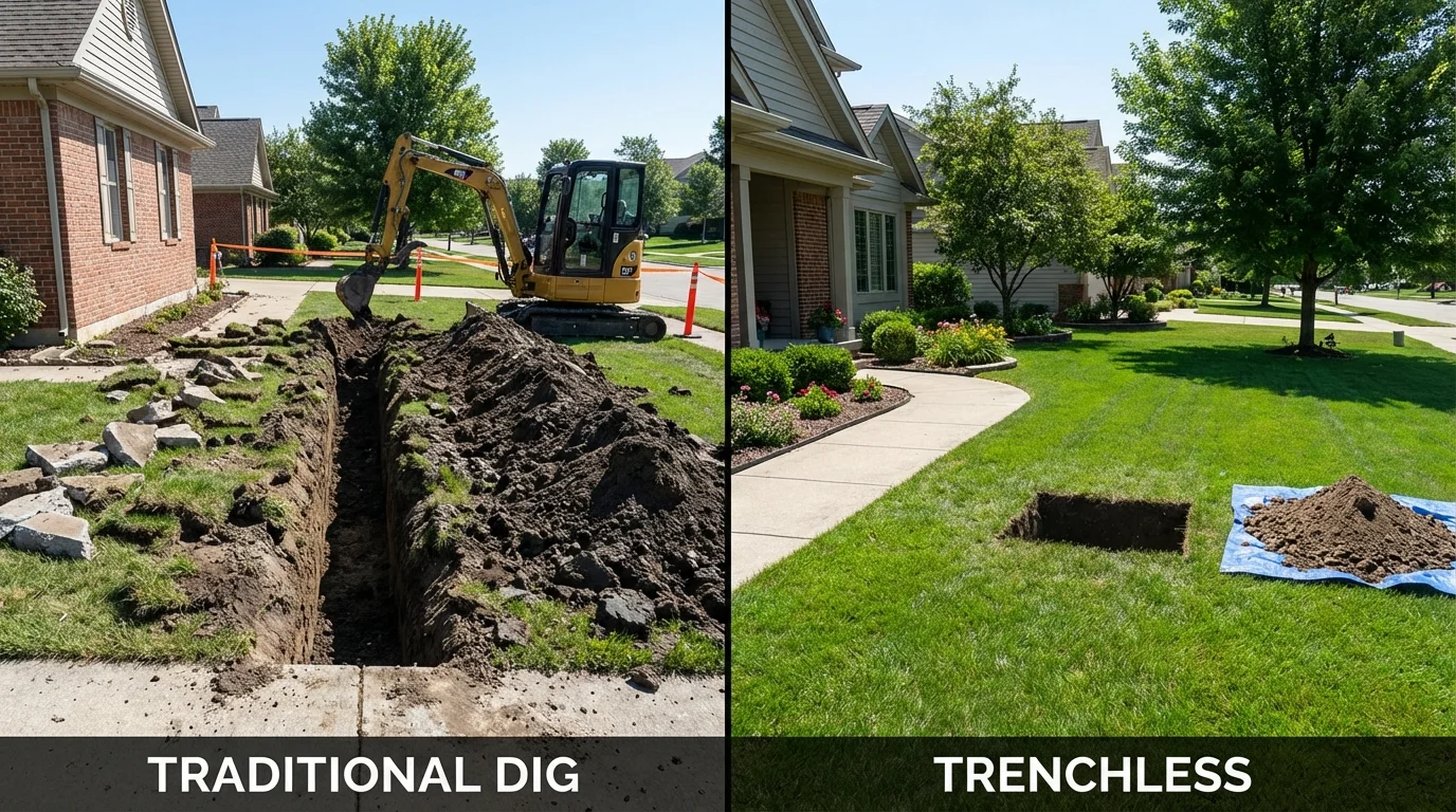 Trenchless sewer repair with minimal yard damage versus traditional excavation in Saxonburg, PA